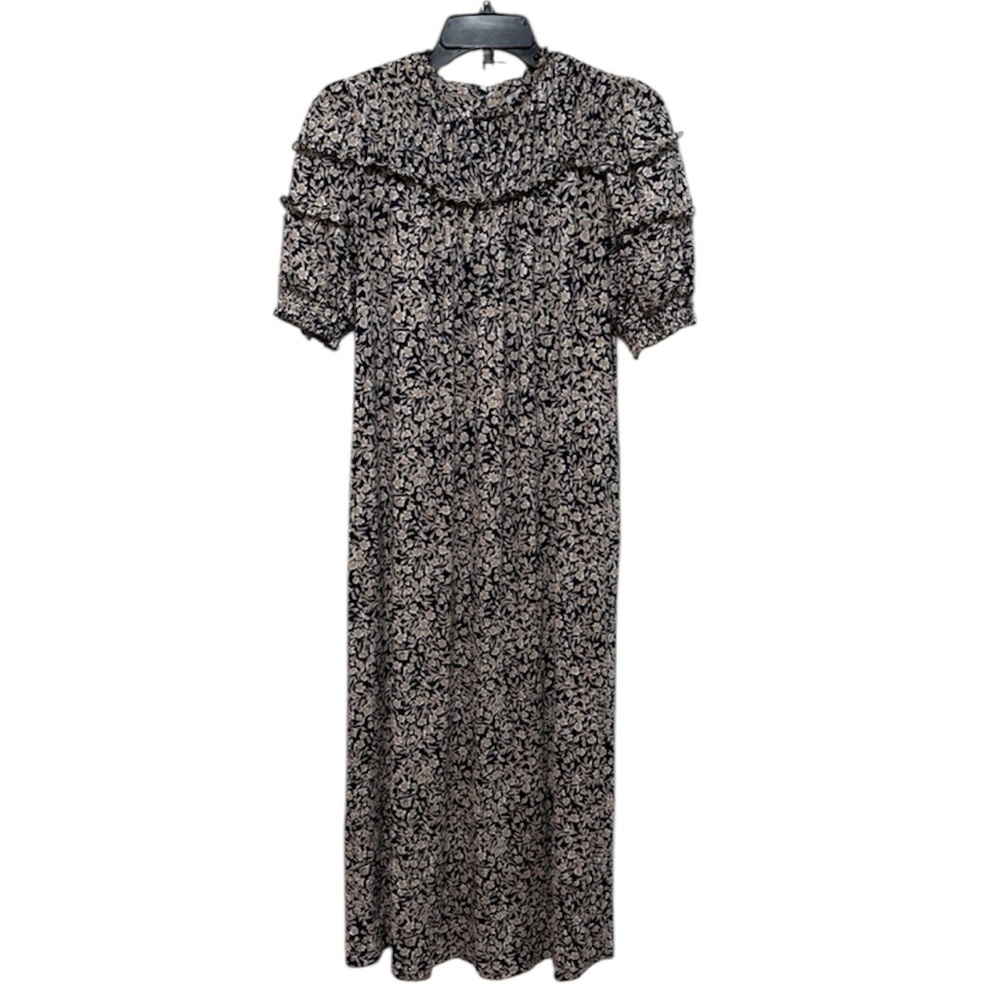 Boden Yoke Detail Jersey Midi Dress Sz 4R French Navy Floral Abstract Vine Fall
